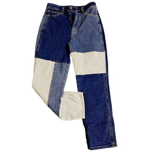 Hollister Women's Patchwork Denim Jeans Blue Multicolor Retro Sz 24 - Picture 3 of 8
